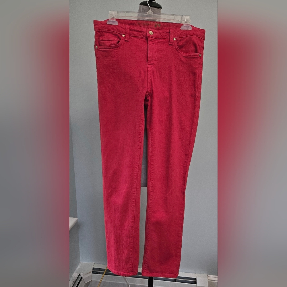 Kate Spade play hooky "Perry Street" stretch denim distressed salmon sz 29